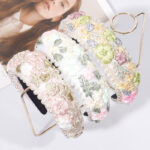 Imitation Pearl Retro Headband Floral Woven Fabric - Image 4