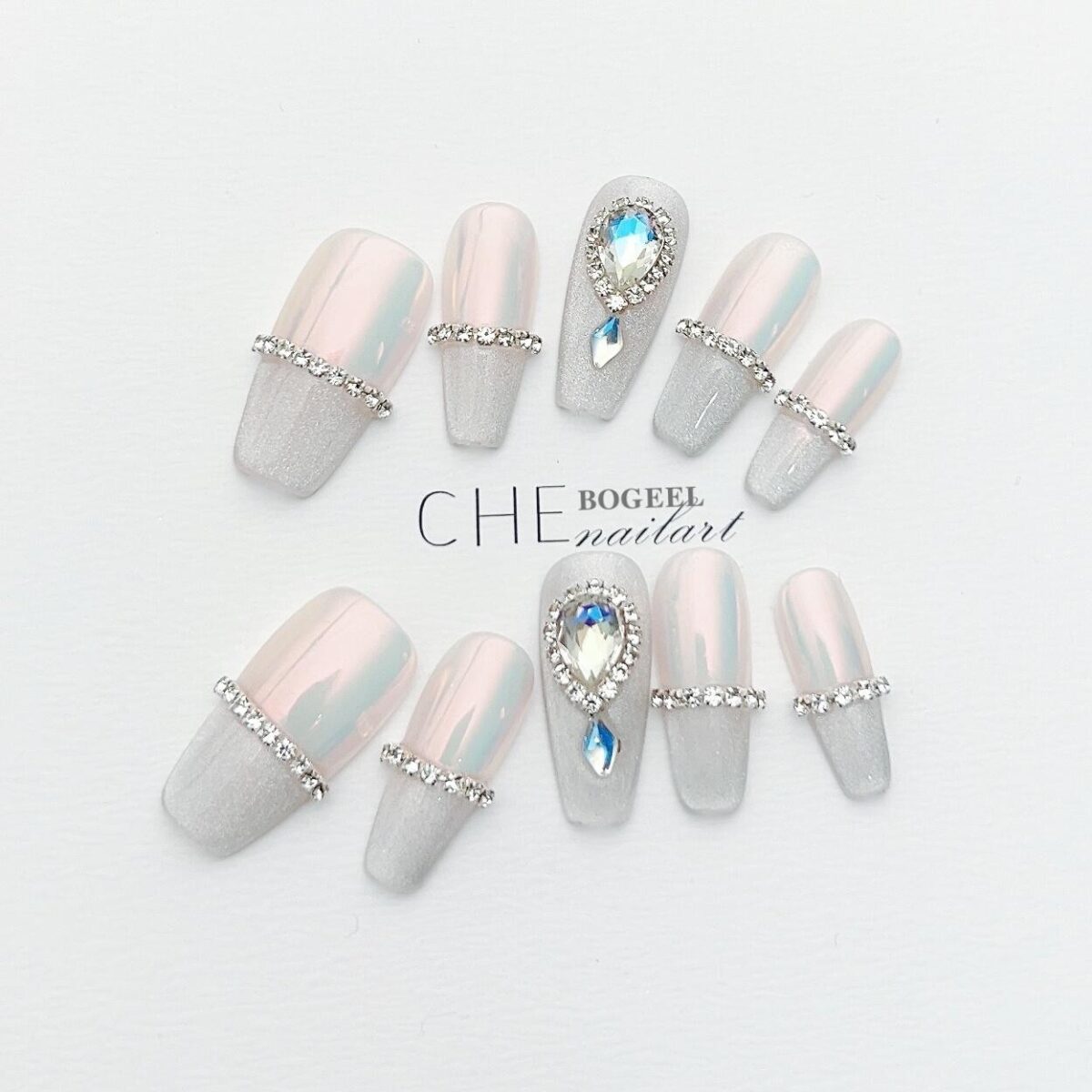 Aurora Cherry Blossom Spring And Summer French Blush Gradient Cat Eye Simple White High-grade Handmade Manicure Wear Gentle - Image 1