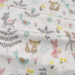 Cotton Cartoon Green Deer Squirrel Fabric - Image 2