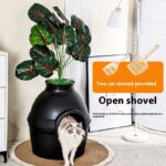 Hidden Fully Enclosed Green Plant Cat House Toilet Litter Box Folding Splash-proof - Image 3