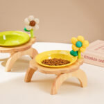 Cat Food Bowl With Wood Holder Stand Flower Shaped Ceramic Food Dish Water Bowl Cat Feeding Drinking Plates Multi Color - Image 8