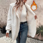 Casual Wave Pattern Double-sided Velvet Hooded Cardigan Coat - Image 2