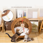 Breathable Rattan Woven Round Cat Bed PE Rattan Cat Climbing Frame Sleep Game Warm Pet Litter Cat Villa - Image 6