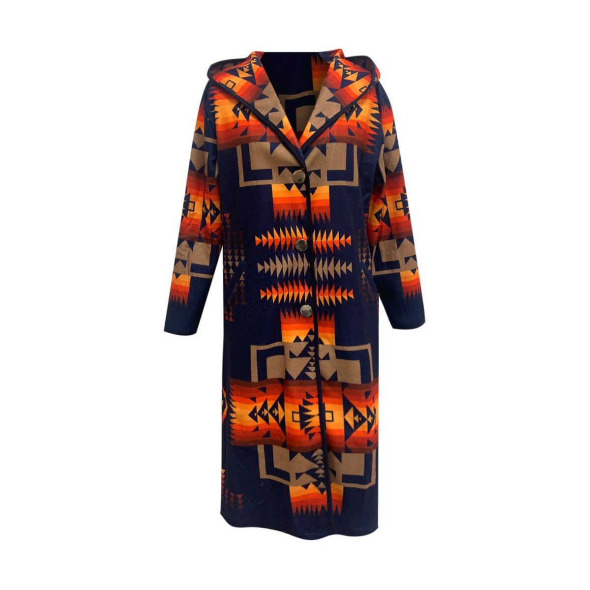 Women's Printing Pocket Long Sleeve Large Coat - Image 6