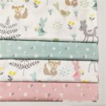 Cotton Cartoon Green Deer Squirrel Fabric