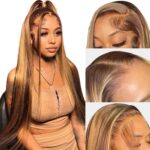 Real Human Hair Female Long Straight Hair Front Lace Wig Head Cover - Image 2