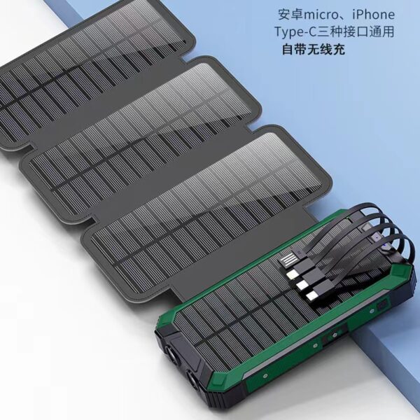 With Four-wire Large Solar Charging Unit Folding Wireless Charger Power Bank