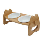 Pet Bowl Ceramic Double Bowl Wooden Stand Neck Protection Dog Cat Food Basin Height Adjustable Tilt Separate Bowls Pet Accessori - Image 7