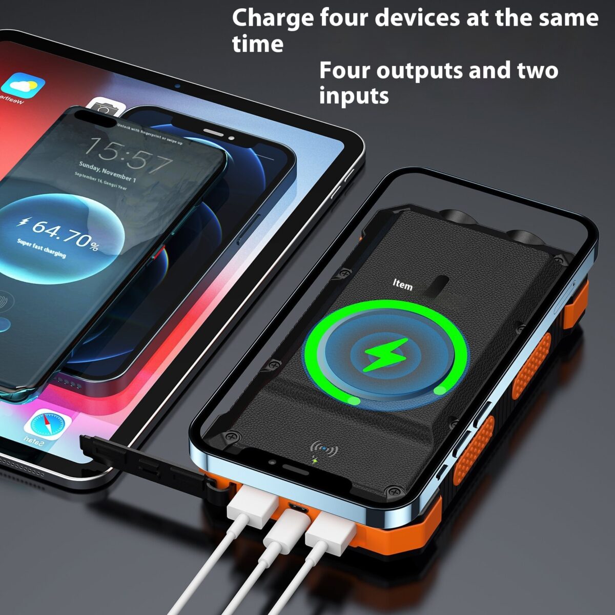 Solar Magnetic Wireless Charger Power Bank 20000 MA Outdoor Lighting Waterproof - Image 1