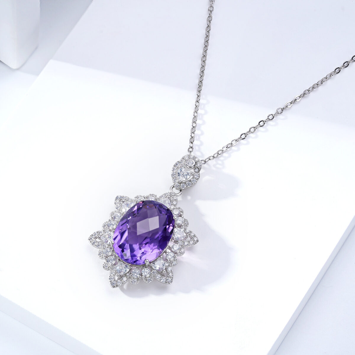 Geometric Denier Amethyst Pendant Sterling Silver Natural Gemstone Clavicle Chain Temperament Necklace - Image 2