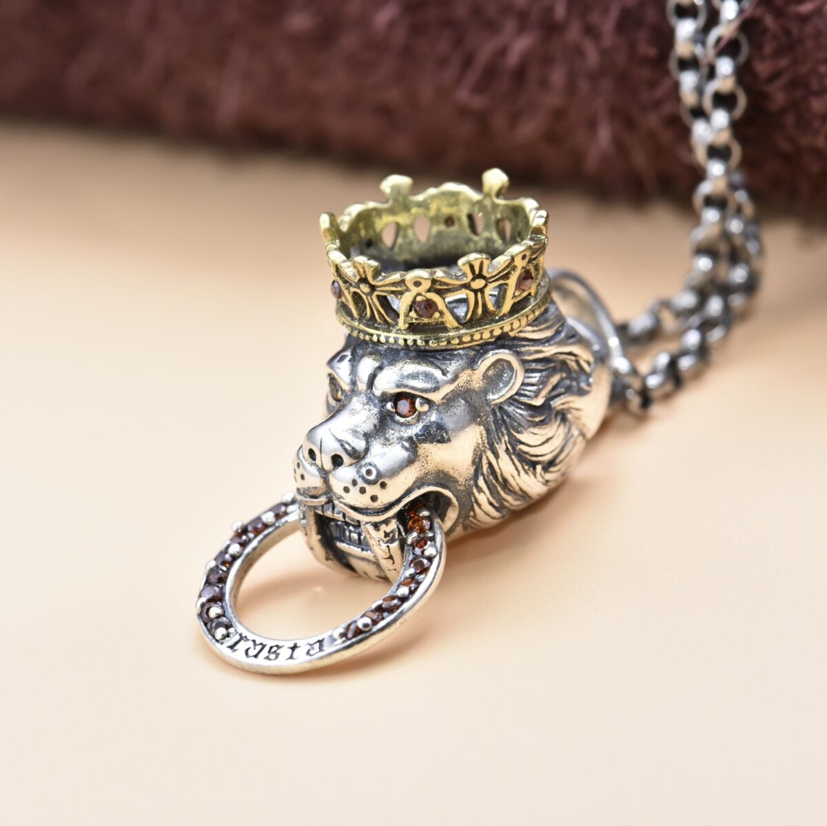 S925 Silver Vintage Lion Pendant Keychain Pendant - Image 1