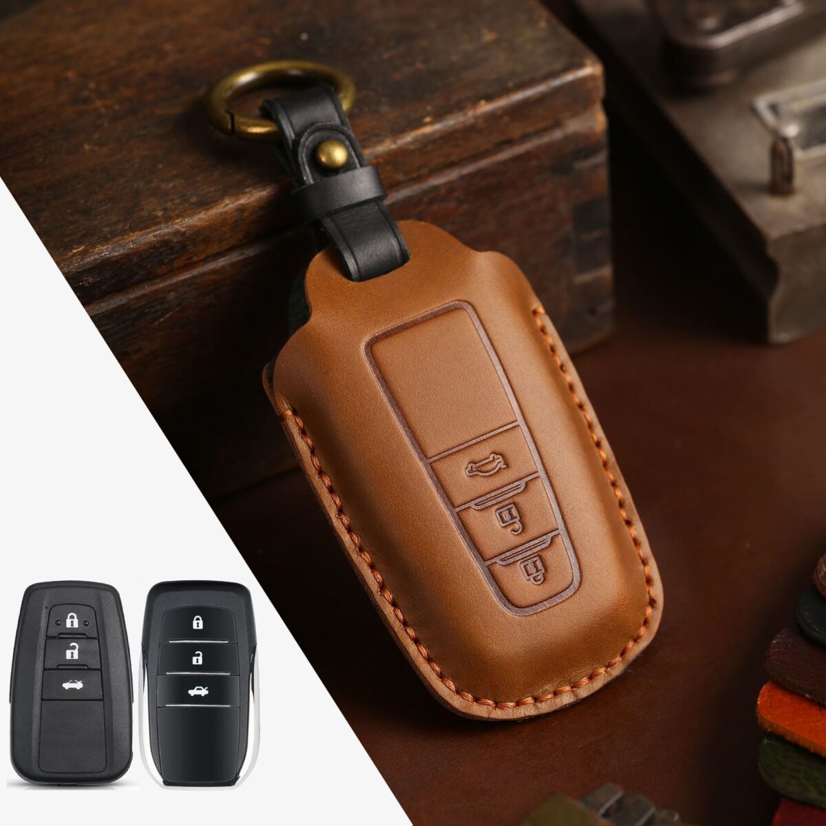 Leather Car Key Case Crazy Horse Leather - Image 3