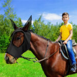 Lycra Horse Fly Mask With Ears Comfort Fit Mesh Trail Pasture Sun UV Protection - Image 5