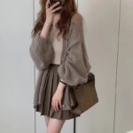 Women's Mid-length Lantern Sleeve Knitted Cardigan Coat - Image 2