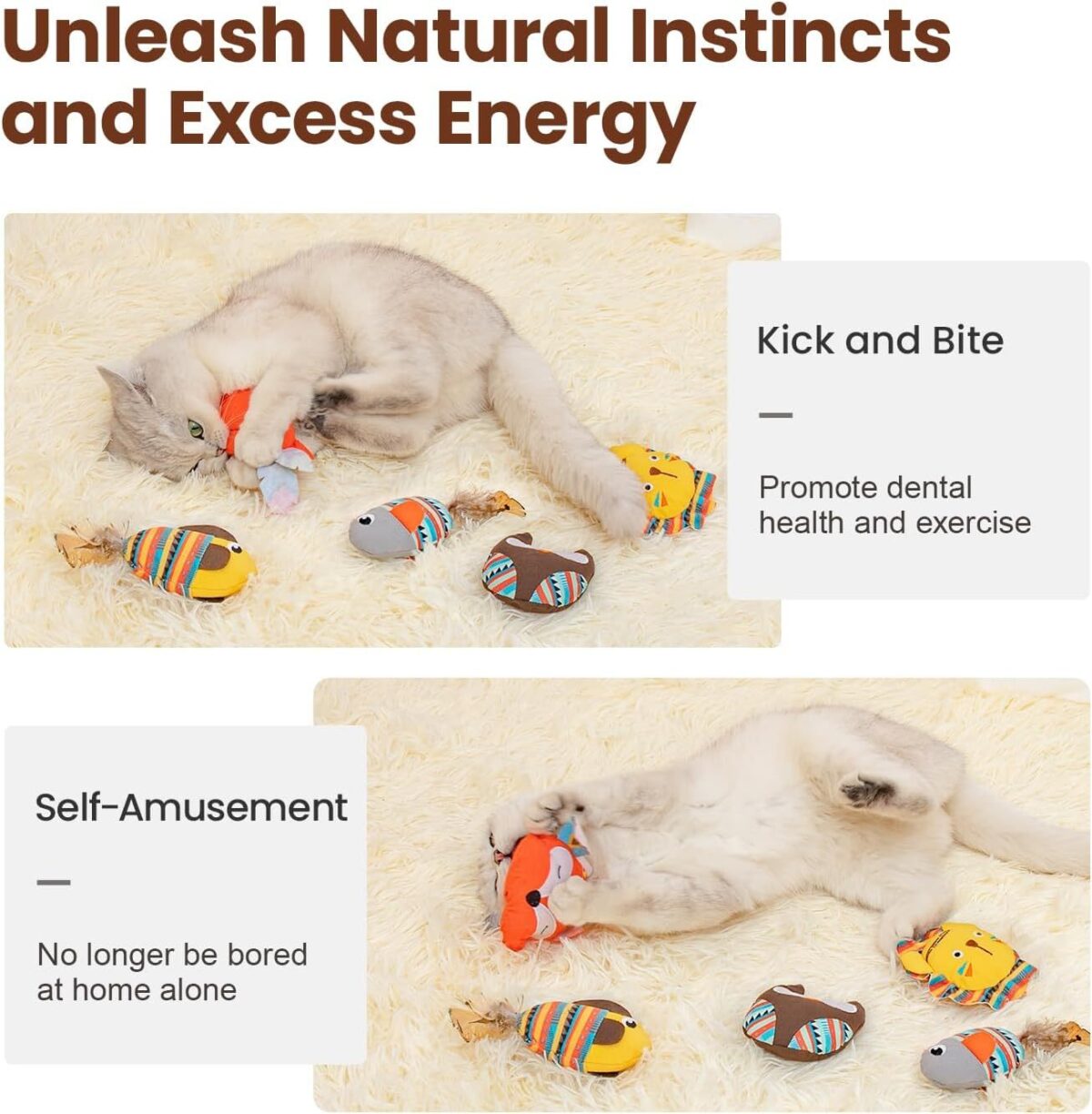 Cat Toys Jungle Animals Bite Resistant Catnip Toys, Interactive Cat Kicker Toys For Indoor Cats, Promotes Kitten Exercise - Image 3