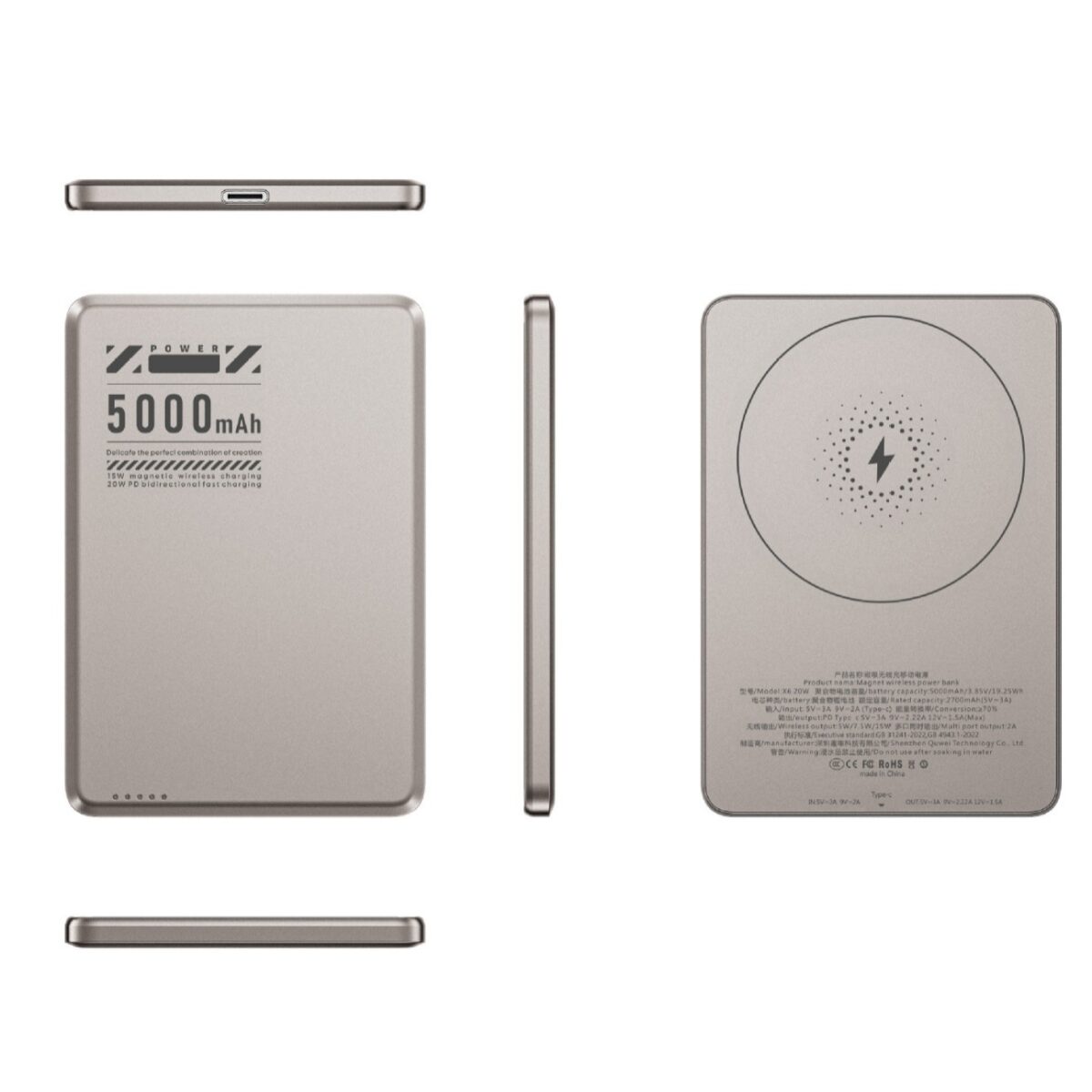 Aluminum Alloy Ultra-thin Double Pop-up Window Creative Magnetic Fast Charging Small Light Power Digital Display Mobile Power Supply - Image 3
