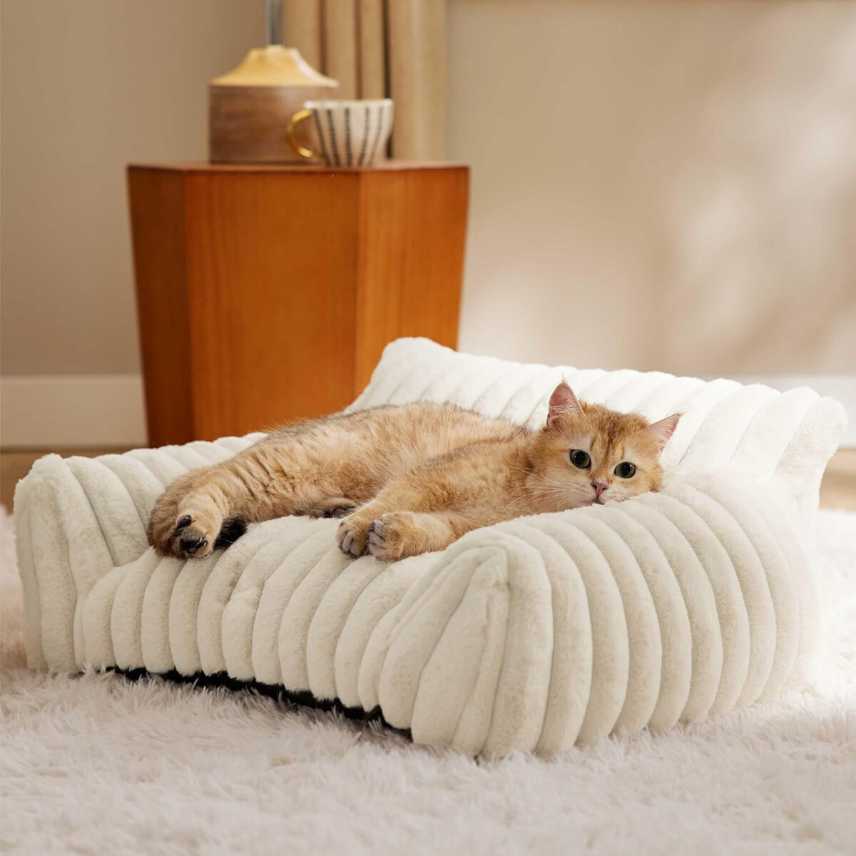 Bedsure Cute Cat Couch For Pets - Fluffy Cat Sofa With Premium Soft Corduroy Fleece Fuzzy Cat Couch Bed With Cover Supportive Cat Chair For Indoor Cats - Image 1