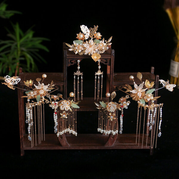 Beaded Chinese Tassel Xiuhe Tiara Set