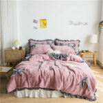 Quilt Cover Three-piece Princess Style Solid Color Bed Sheet - Image 4