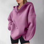 Women's Solid Color Hoodies Long Sleeve Hooded Solid Color Loose Sweater - Image 4