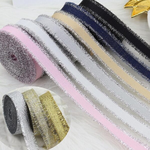 Gift Packaging Wedding Rib Gold And Silver Color Fringe With Bowknot Decorative Baking Ribbon Multicolor