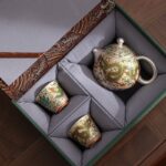 Enamel Colored Dragon Phoenix Auspicious Gilded Silver Kung Fu Tea Set - Image 4