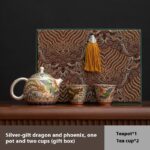 Enamel Colored Dragon Phoenix Auspicious Gilded Silver Kung Fu Tea Set - Image 6