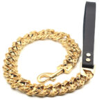 Golden Stainless Steel Leather Dog Chain - Image 6