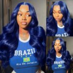 Wig Women's Mid-length Dark Blue Big Wavy Curly Hair Front Lace Hair Cover - Image 5