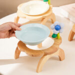 Cat Food Bowl With Wood Holder Stand Flower Shaped Ceramic Food Dish Water Bowl Cat Feeding Drinking Plates Multi Color - Image 10