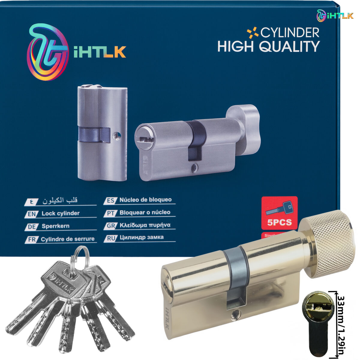 1 Piece Of European Standard Size, 70mm Length Knob Lock Cylinder, Lock Cylinder With 5 Keys, Suitable For Anti-Theft Doors, Office Doors, Stainless Steel Doors, Indoor Doors - Image 7