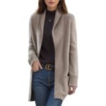 New Polo Collar Solid Color Long-sleeved Knitted Cardigan Loose Pockets Sweater Coat For Women - Image 5