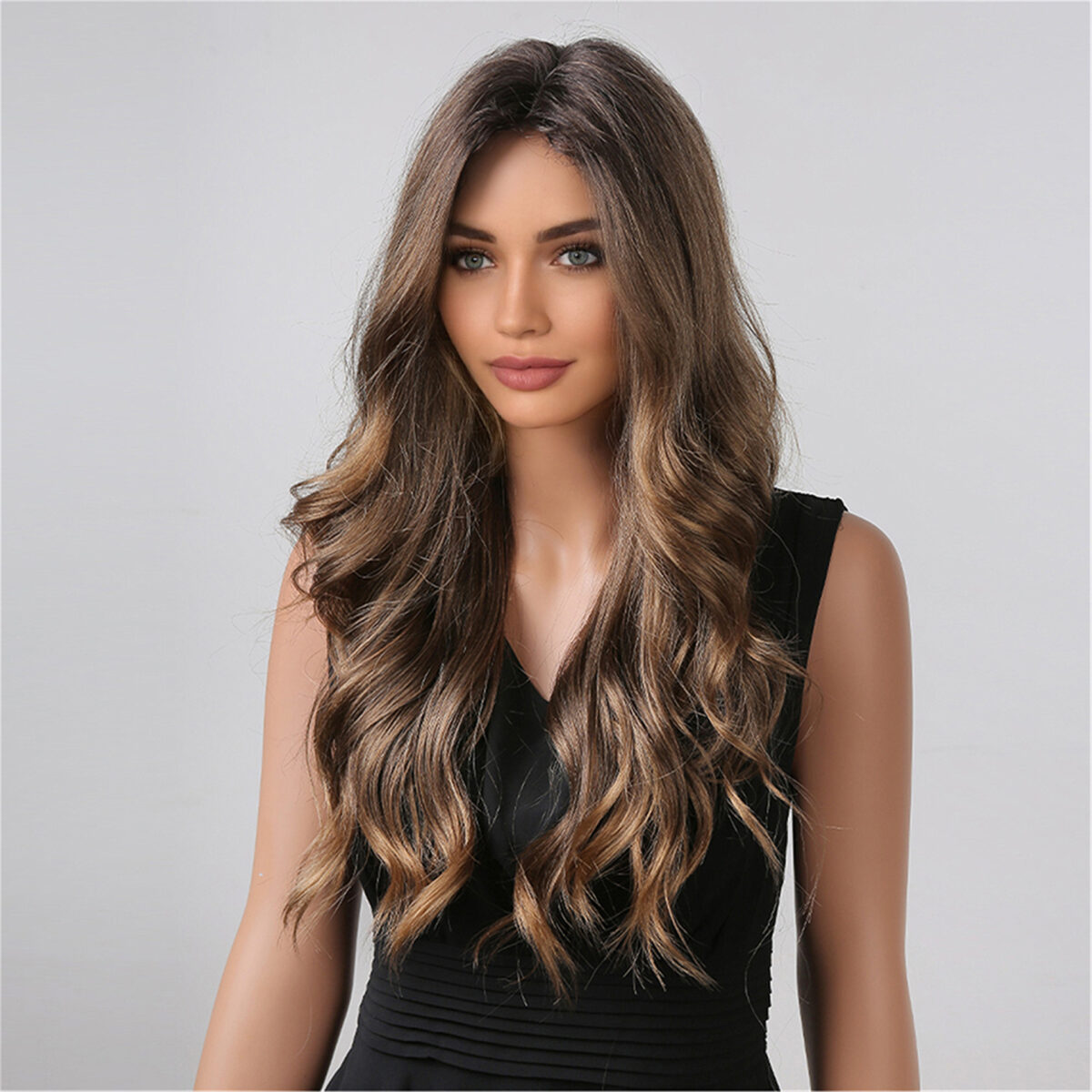 Brown Long Curly Hair European And American Wig - Image 3