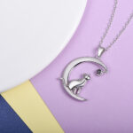 925 Silver Moon Cat Necklace Clavicle Chain Female Simple Korean Trendy Topaz Pendant - Image 3