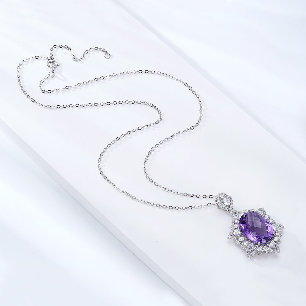 Geometric Denier Amethyst Pendant Sterling Silver Natural Gemstone Clavicle Chain Temperament Necklace - Image 3