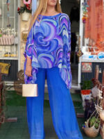 Summer New Colorful Chiffon Suit Casual Round Neck Printed Two-piece Suit - Image 8