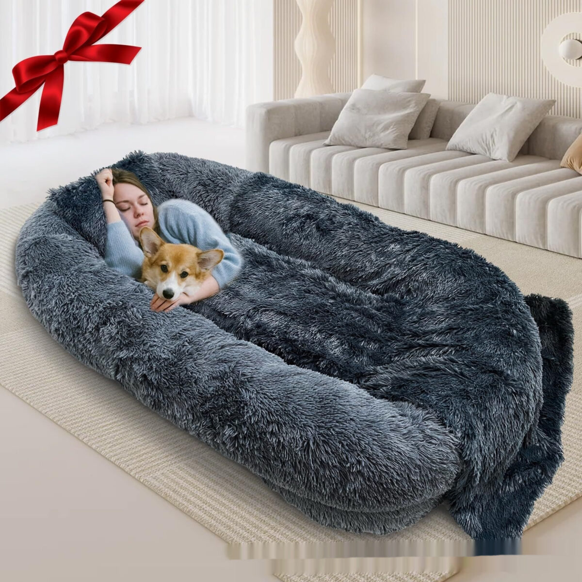 Queen Bed Pet Plush Sofa For Owner And Dog - Image 5