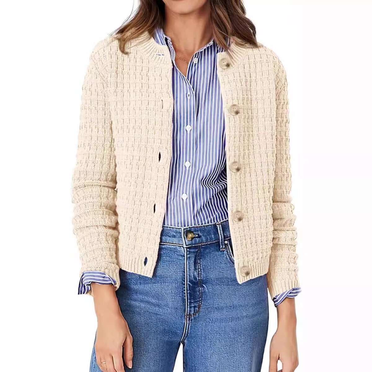 Women's Temperament Crew Neck Knitted Sweater Coat - Image 7