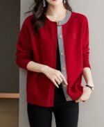 Round Neck Wool Knit Cardigan Women's Loose Western Style Outer Wear - Image 8