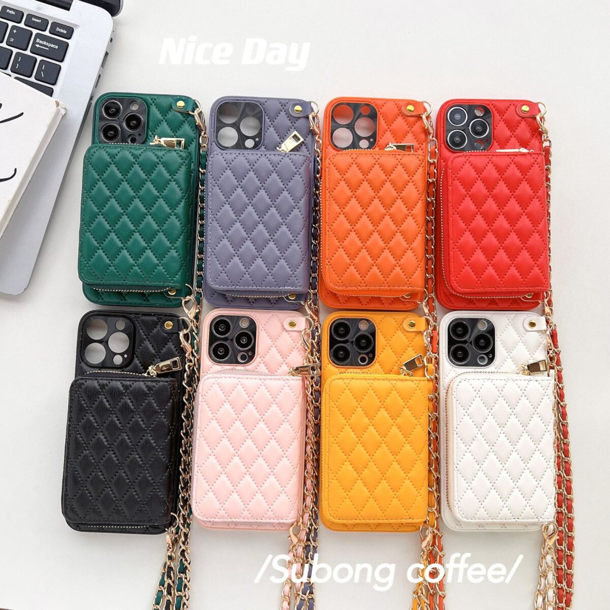 Crossbody Card Insert Case Luxury Rhombus Lamb Skin - Image 1