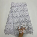 Water Soluble Lace With Sequins Embroidered Flower Texture Mesh Fabric - Image 6