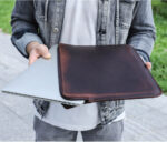Retro Crazy Horse Leather Notebook Zipper Computer Bag - Image 6