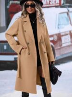Autumn And Winter Solid Color Double Breasted Lace-up Woolen Coat - Image 6