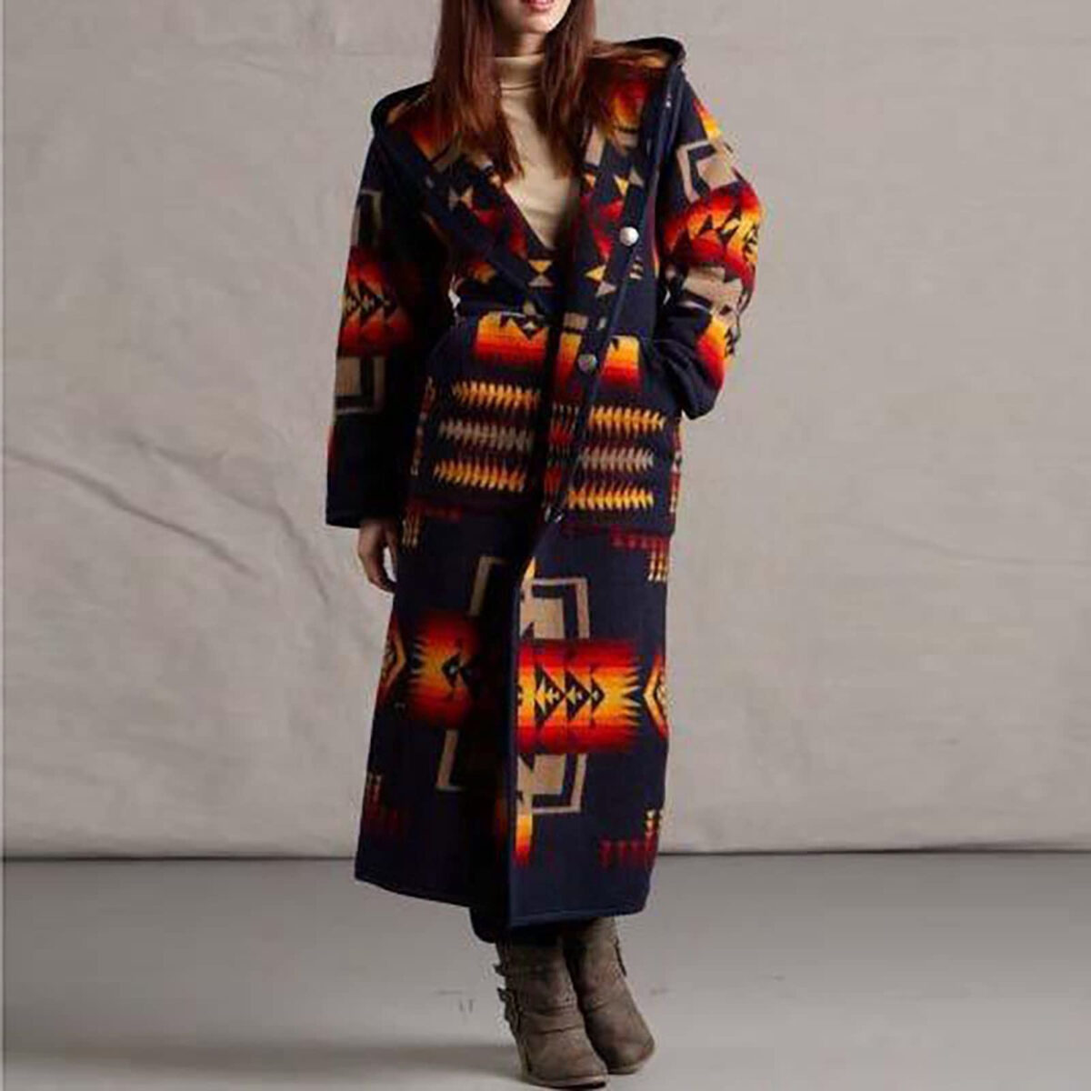 Women's Printing Pocket Long Sleeve Large Coat - Image 3
