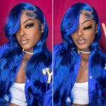 Wig Women's Mid-length Dark Blue Big Wavy Curly Hair Front Lace Hair Cover - Image 2