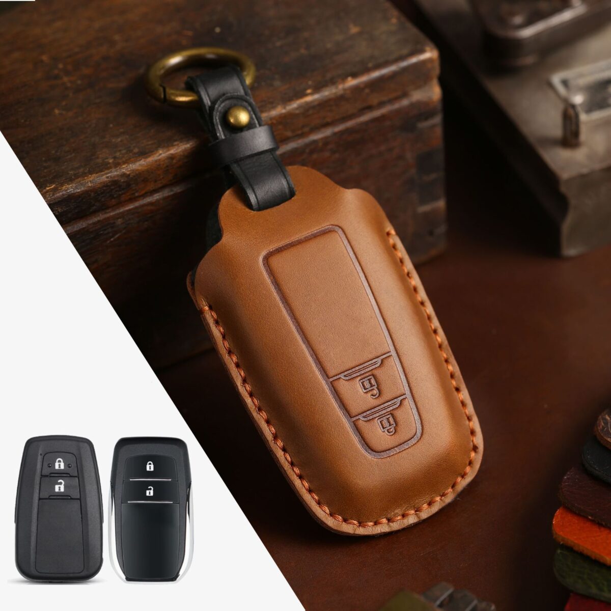 Leather Car Key Case Crazy Horse Leather - Image 6