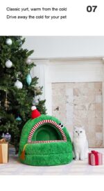 Christmas Green Furry Yurt Cat Nest Semi-closed And Removable Washing - Image 8