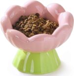 Ceramic Raised Cat Bowl Shallow Wide, Anti-Vomiting And Whisker Fatigue, Non-Slip, Tilted Cute Flower Cat Food And Water Bowls For Indoor Cats, Pink - Image 5