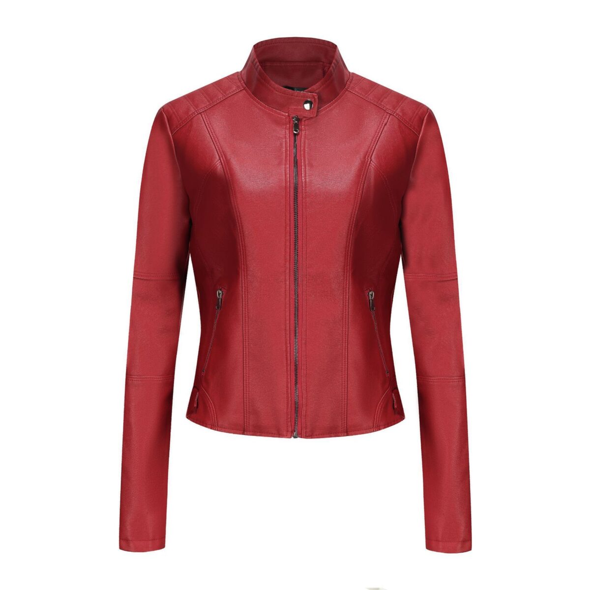 Women's Short Slim-fit Leather Coat - Image 2