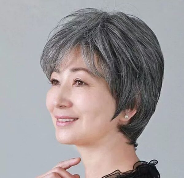 Women's Flower White Short Straight Top Old Flower White Mixed Human Hair Wigs
